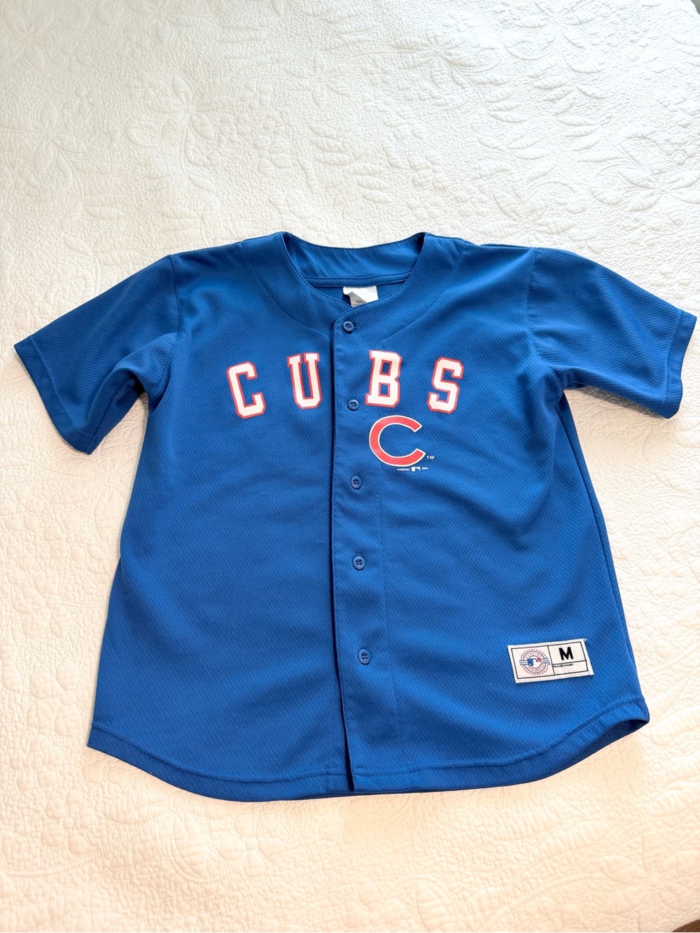 MLB Chicago Cubs Jersey Button Up Boys Youth Size Medium Baseball Wrigley Field
